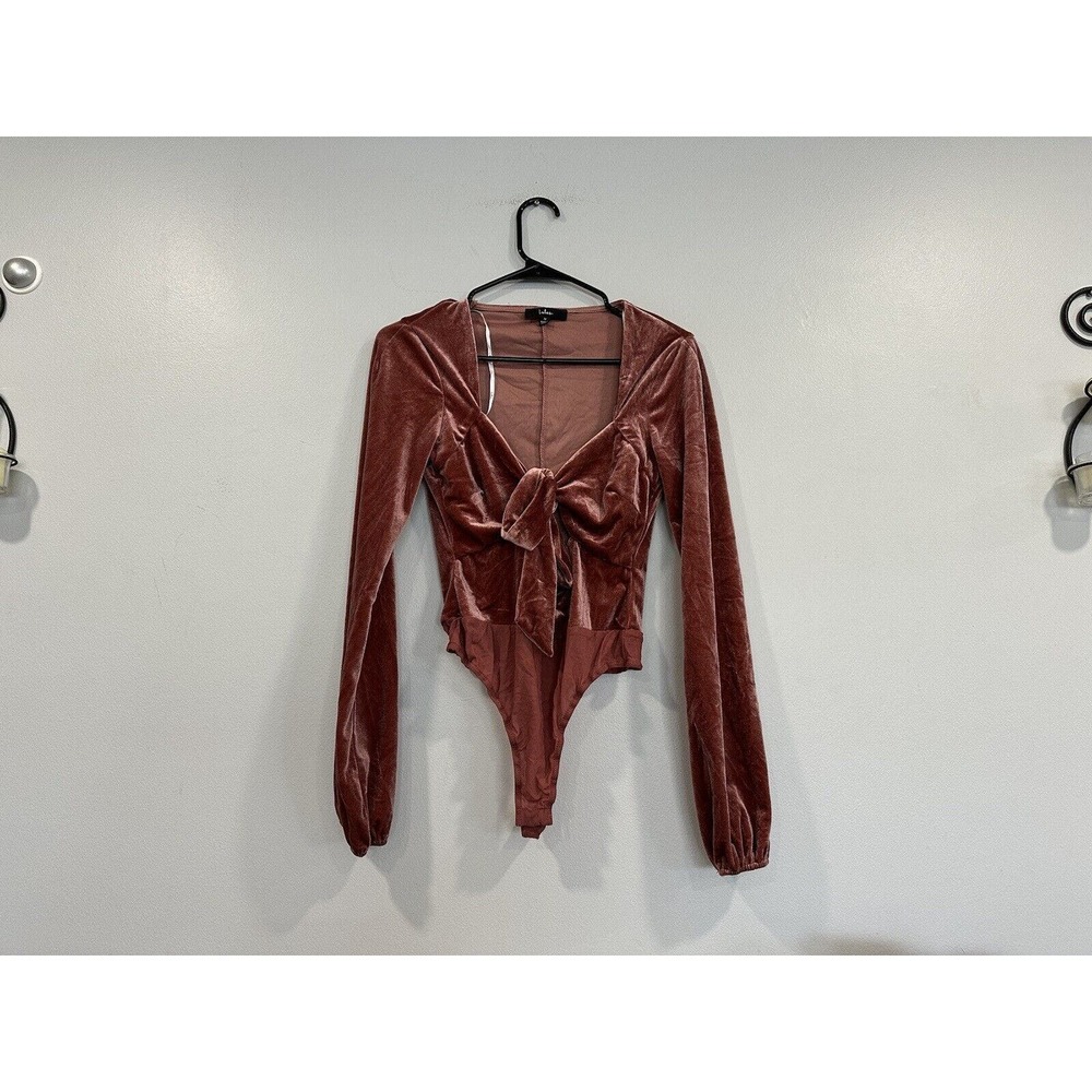Lulus Upgraded Style Mauve Velvet Long Sleeve Tie Front Bodysuit Medium M